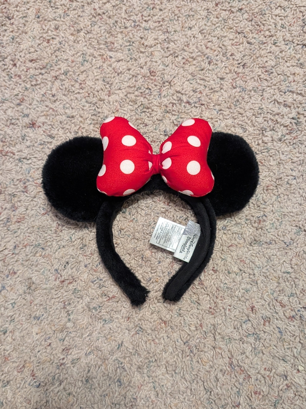 Disney Black Plush Minnie Ear Headband with Red Polka Dot Bow